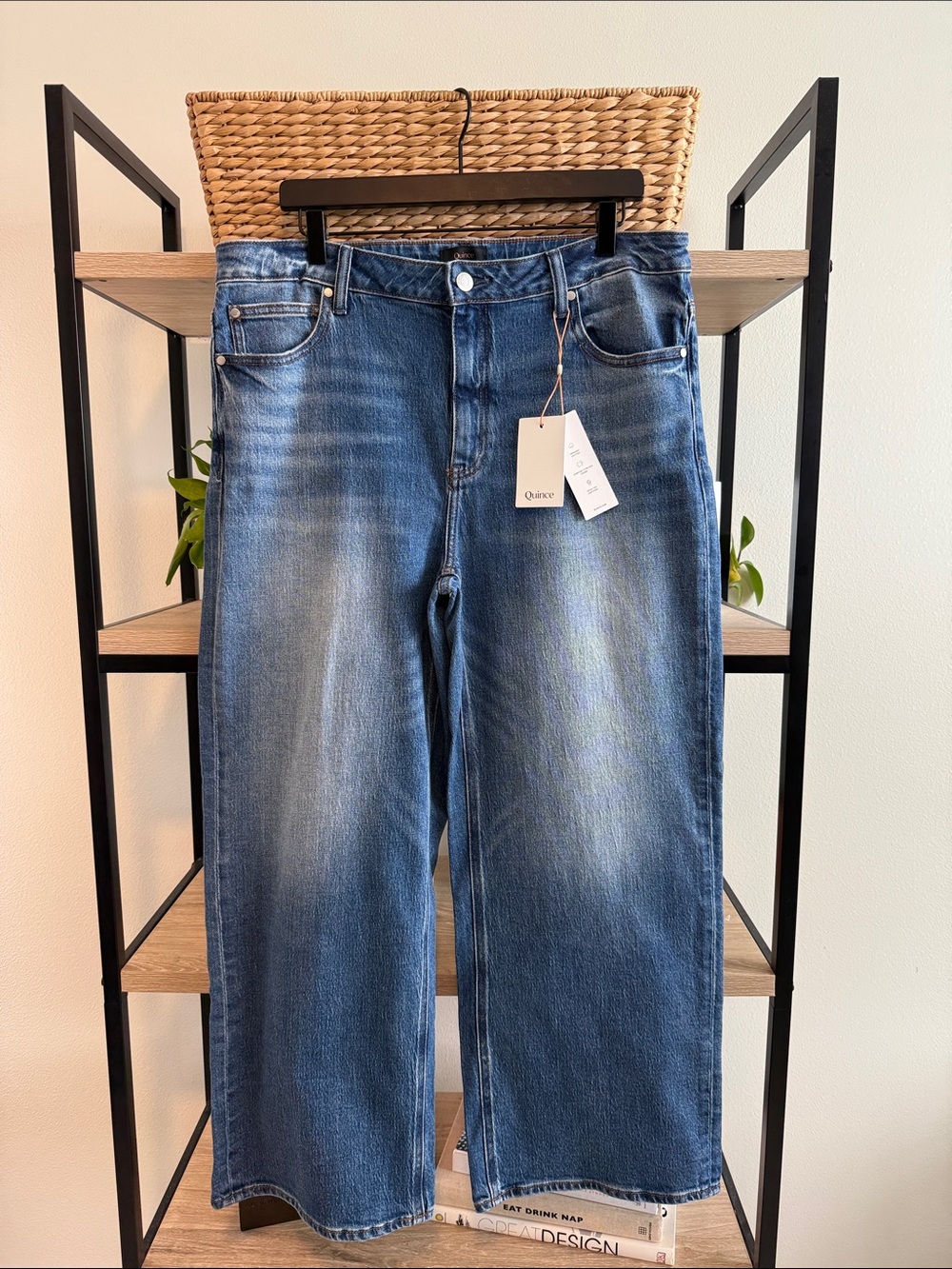 NWT Quince Bella Stretch Relaxed Straight Jeans High-Rise Atlantic Blue Denim 33